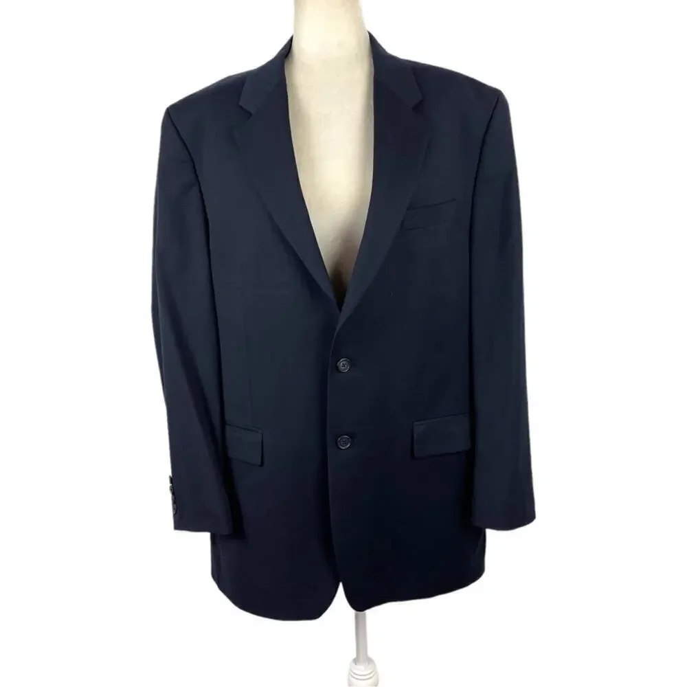 Ralph Lauren Navy Men's 42L Single Breasted Two Button 100% Wool Suit Jacket